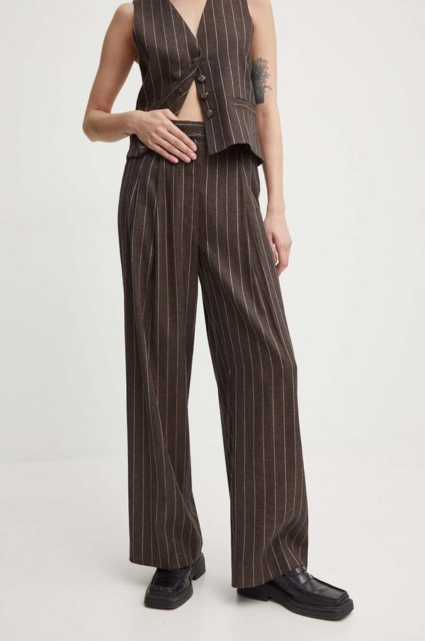 Day Birger et Mikkelsen Lanene hlače Day Birger et Mikkelsen Enzo - Casual Linen Stripe boja: smeđa, široke, visoki struk, DAY65243238