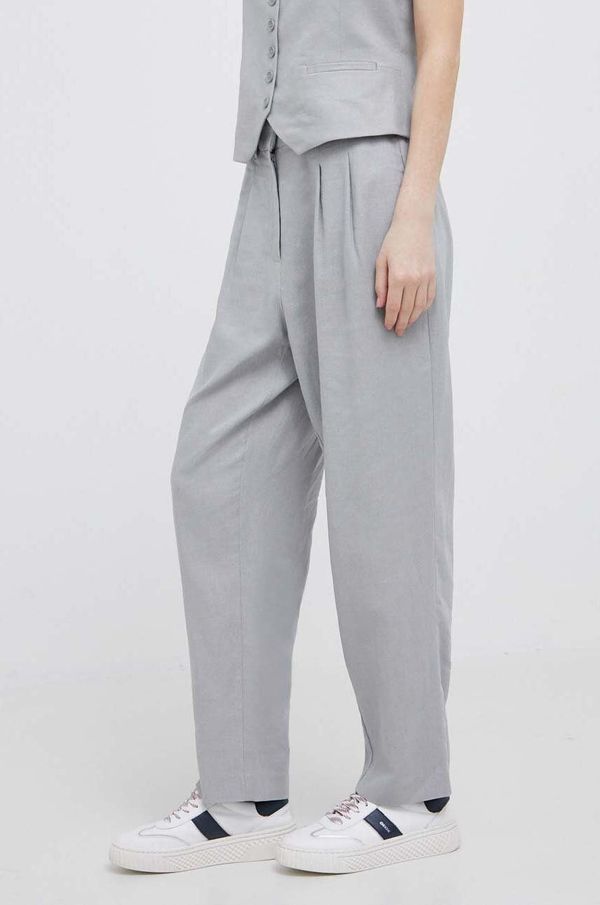 DKNY Lanene hlače Dkny boja: siva, uski kroj, visoki struk