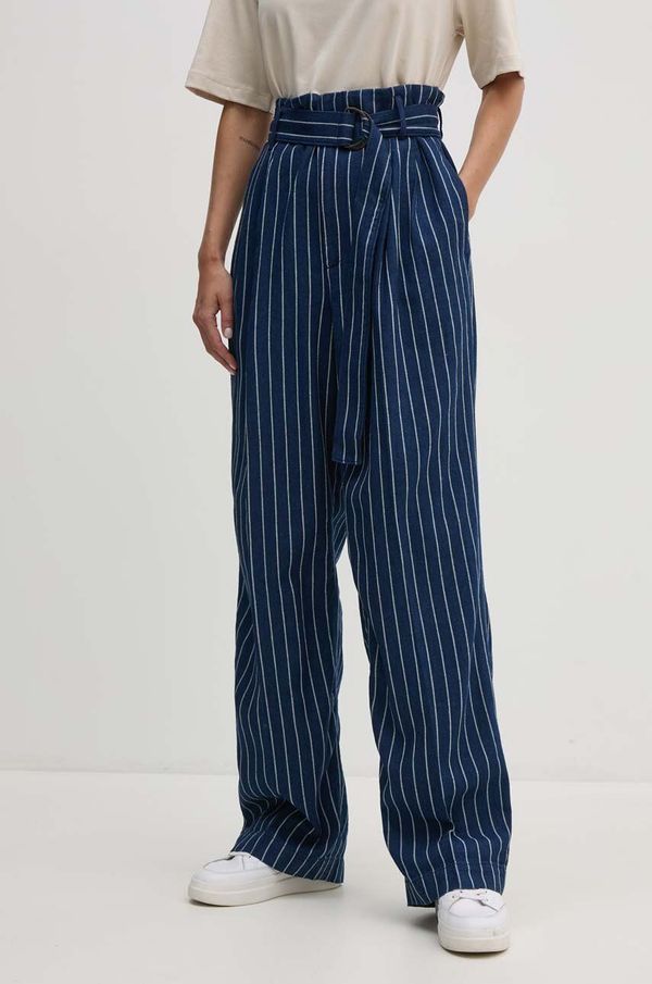 Polo Ralph Lauren Lanene hlače Polo Ralph Lauren boja: tamno plava, ravni kroj, visoki struk, 211934938