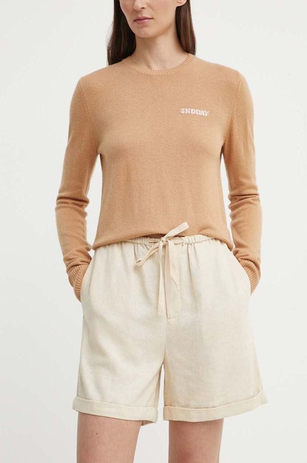 By Malene Birger Lanene kratke hlače By Malene Birger boja: bež, bez uzorka, visoki struk