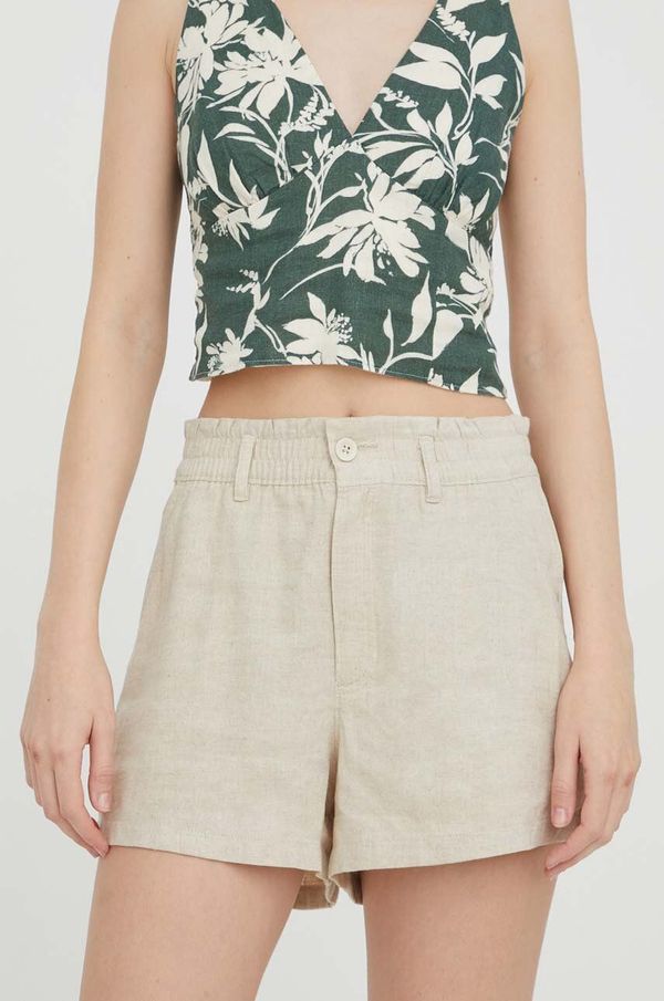Hollister Co. Lanene kratke hlače Hollister Co. boja: bež, bez uzorka, visoki struk