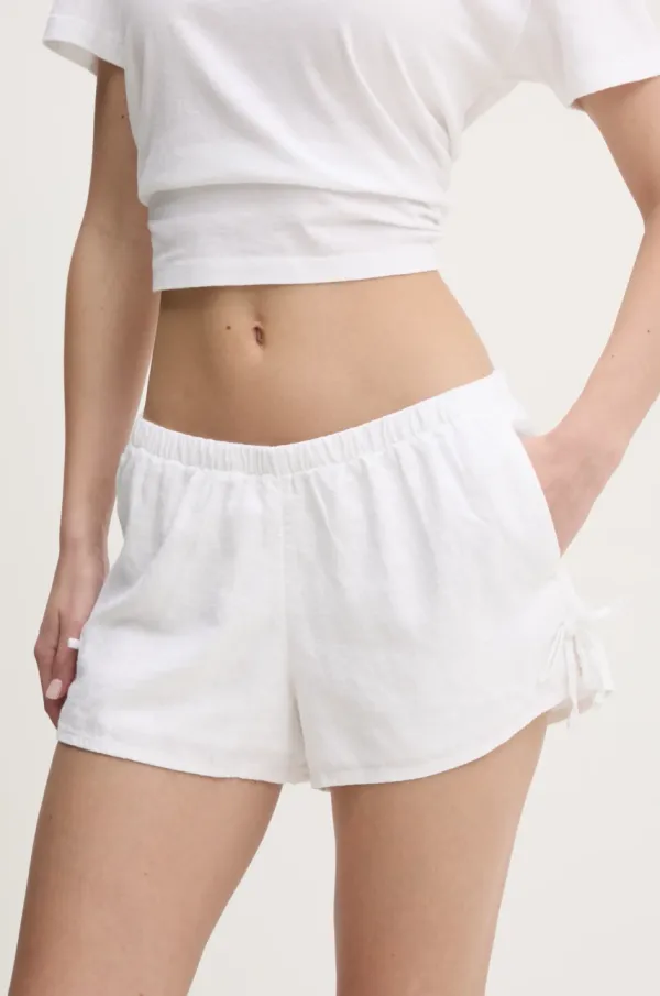 Hollister Co. Lanene kratke hlače Hollister Co. boja: bijela, bez uzorka, srednje visoki struk, KI349-5077