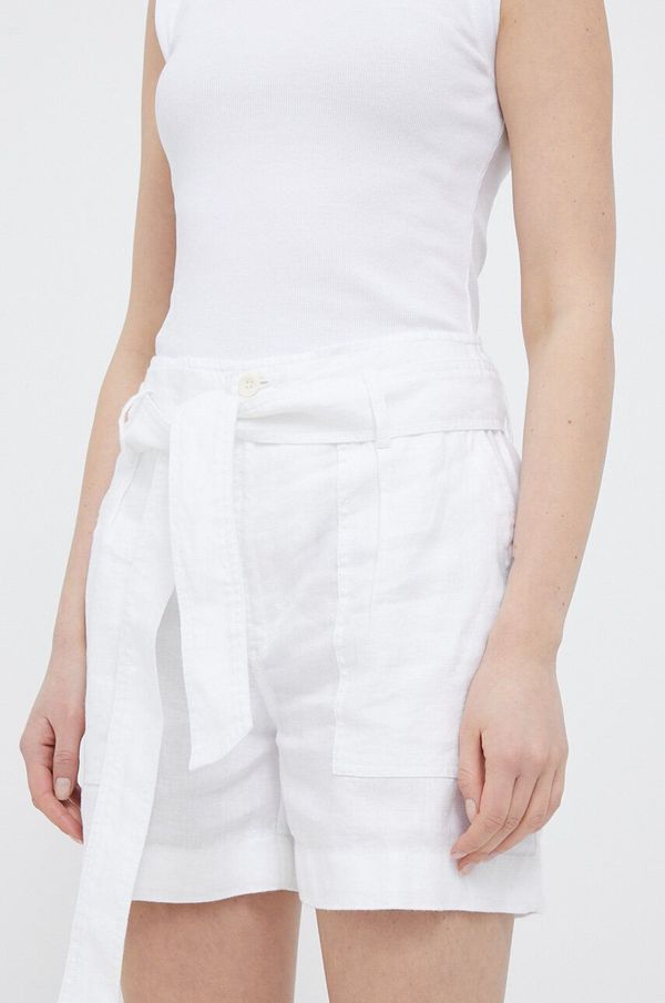 Lauren Ralph Lauren Lanene kratke hlače Lauren Ralph Lauren boja: bijela, glatki materijal, visoki struk