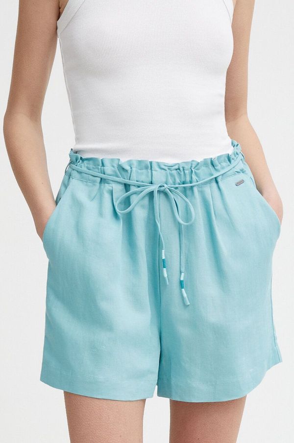 Pepe Jeans Lanene kratke hlače Pepe Jeans MARTA boja: tirkizna, bez uzorka, visoki struk, PL801099