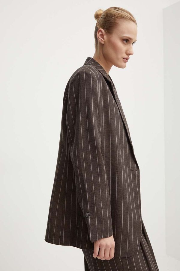 Day Birger et Mikkelsen Laneni sako Day Birger et Mikkelsen Emile - Casual Linen Stripe boja: smeđa, jednoredno zakopčavanje, s uzorkom, DAY65243233
