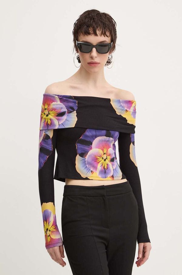 Desigual Majica dugih rukava Desigual PENSEE za žene, boja: crna, s otvorenim ramenima, 24WWTK92