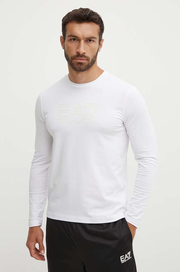 EA7 Emporio Armani Majica dugih rukava EA7 Emporio Armani za muškarce, boja: bijela, s tiskom, PJVQZ.6DPT64