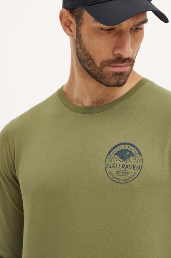 Fjallraven Majica dugih rukava Fjallraven Forever Nature Badge za muškarce, boja: zelena, s tiskom, F87303.677