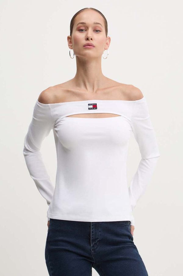 Tommy Jeans Majica dugih rukava Tommy Jeans za žene, boja: bijela, s otvorenim ramenima, DW0DW18437