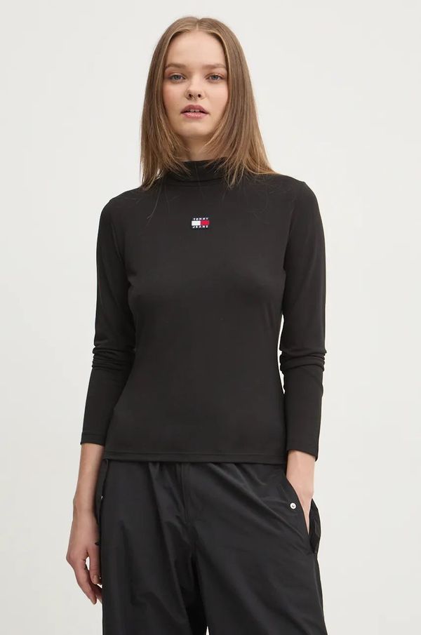 Tommy Jeans Majica dugih rukava Tommy Jeans za žene, boja: crna, s dolčevitom, DW0DW18806