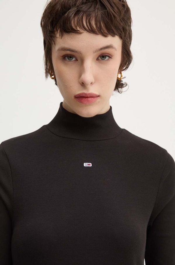 Tommy Jeans Majica dugih rukava Tommy Jeans za žene, boja: crna, s poludolčevitom, DW0DW19830