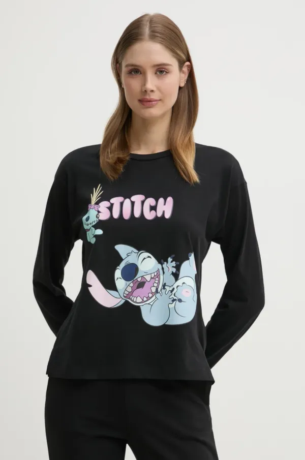 United Colors of Benetton Majica dugih rukava za spavanje United Colors of Benetton LILO&STITCH boja: crna, 3Y5E3M07D