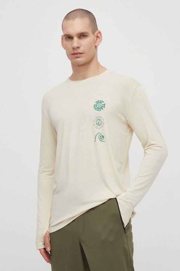 Quiksilver Majica dugih rukava za trčanje Quiksilver Coastal boja: bež, s tiskom
