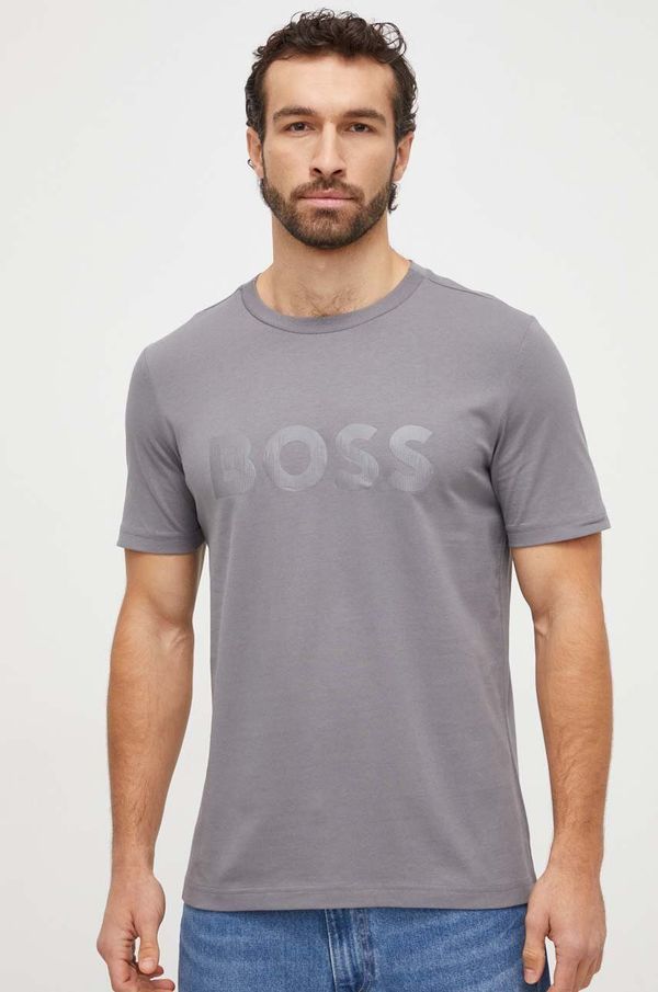 Boss Green Majica kratkih rukava Boss Green za muškarce, boja: siva, s tiskom, 50506363