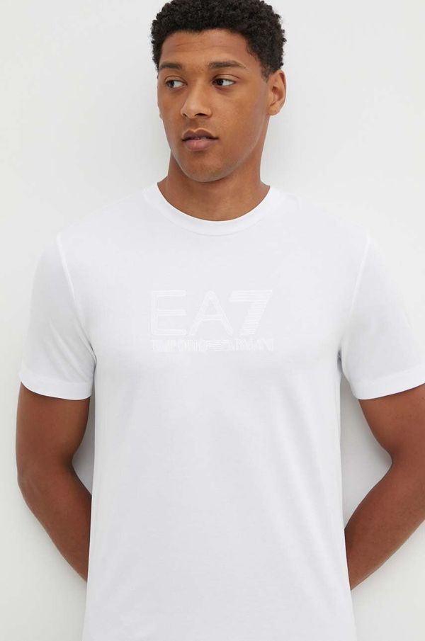 EA7 Emporio Armani Majica kratkih rukava EA7 Emporio Armani za muškarce, boja: bijela, s aplikacijom, PJUJZ.6DPT71