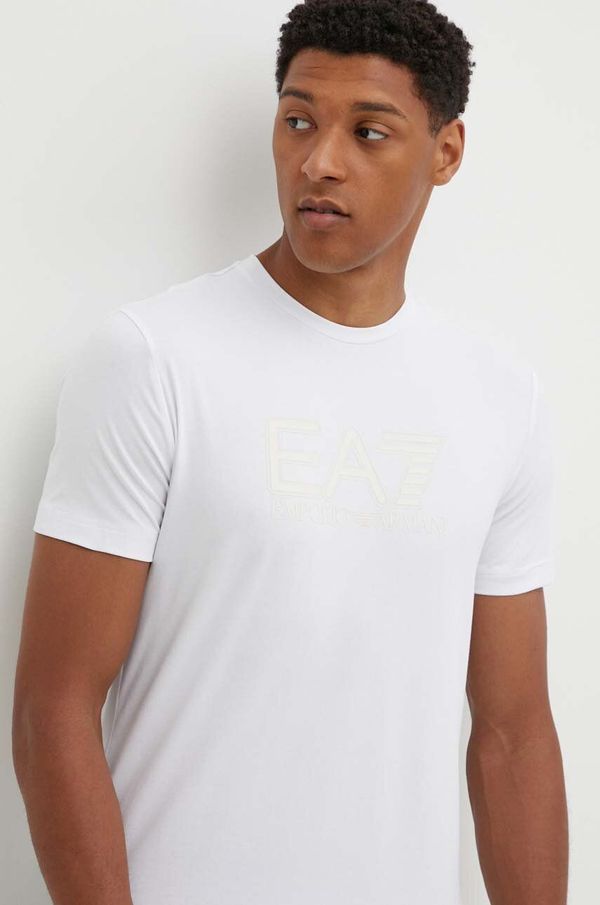 EA7 Emporio Armani Majica kratkih rukava EA7 Emporio Armani za muškarce, boja: bijela, s tiskom, PJVQZ.6DPT62