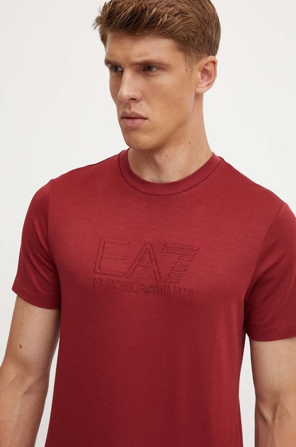 EA7 Emporio Armani Majica kratkih rukava EA7 Emporio Armani za muškarce, boja: bordo, s aplikacijom, PJUJZ.6DPT71