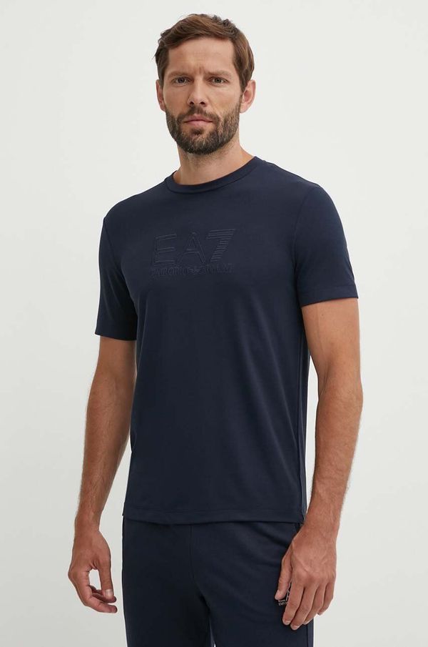 EA7 Emporio Armani Majica kratkih rukava EA7 Emporio Armani za muškarce, boja: tamno plava, s aplikacijom, PJUJZ.6DPT71