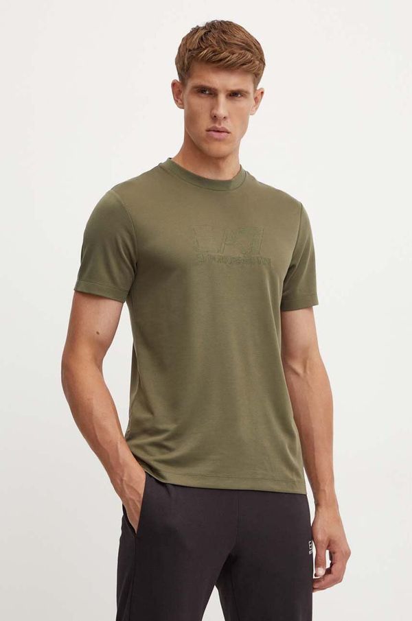 EA7 Emporio Armani Majica kratkih rukava EA7 Emporio Armani za muškarce, boja: zelena, s aplikacijom, PJUJZ.6DPT71