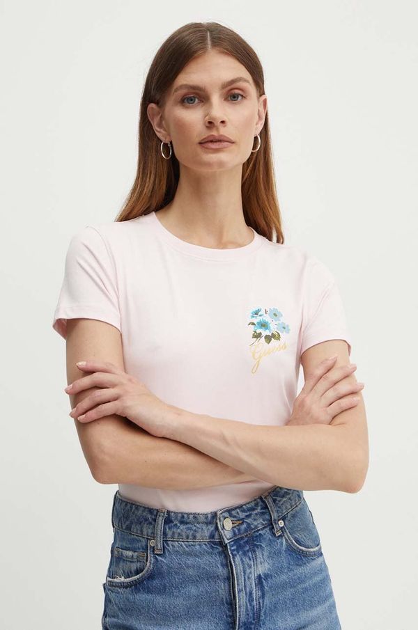 Guess Majica kratkih rukava Guess FLOWERS za žene, boja: ružičasta, W4YI30 J1314