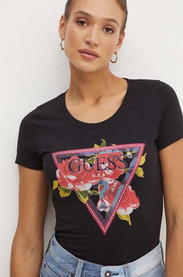 Guess Majica kratkih rukava Guess ROSES za žene, boja: crna, W4YI71 J1314
