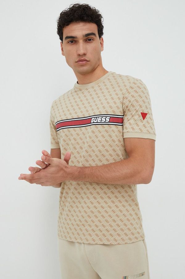 Guess Majica kratkih rukava Guess za muškarce, boja: bež, s uzorkom