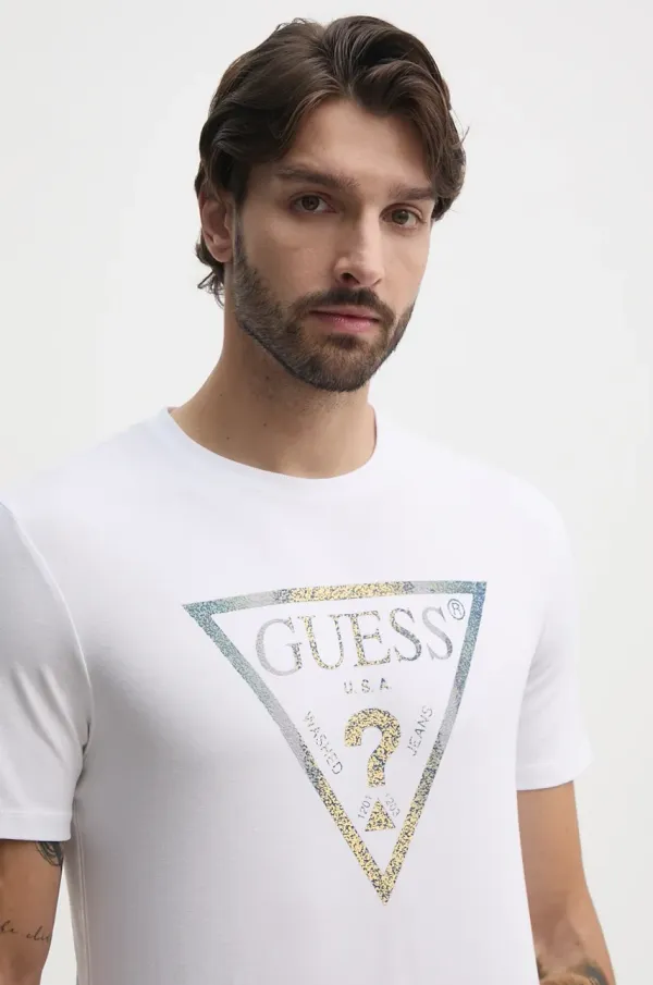 Guess Majica kratkih rukava Guess za muškarce, boja: bijela, s tiskom, M4BI35.J1314