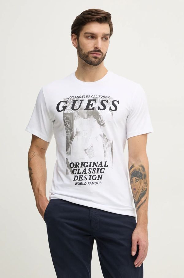 Guess Majica kratkih rukava Guess za muškarce, boja: bijela, s tiskom, M4BI47.J1314