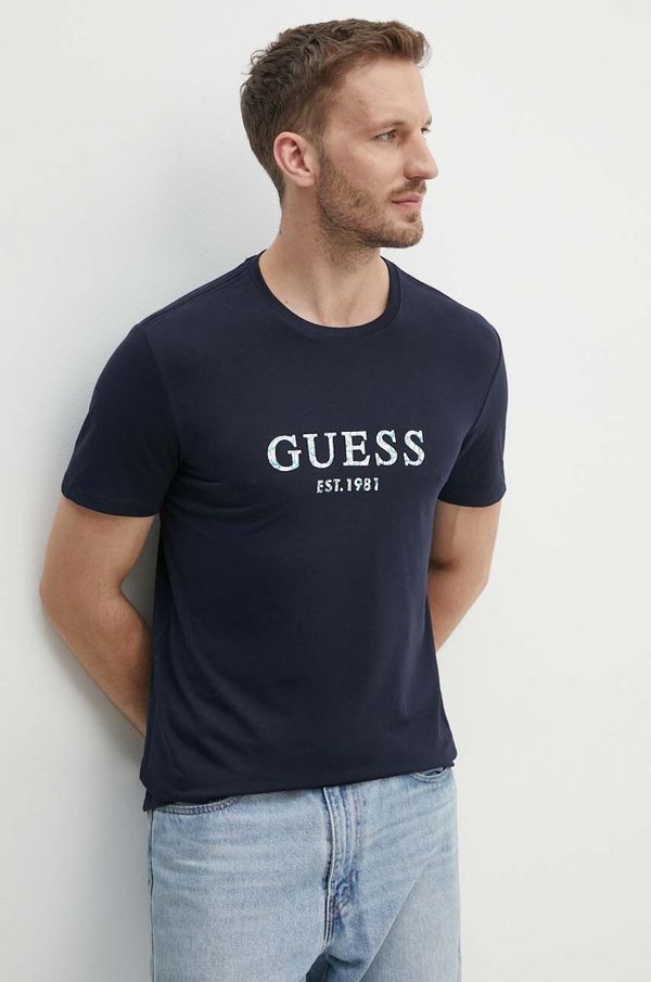 Guess Majica kratkih rukava Guess za muškarce, boja: tamno plava, s tiskom, M4YI38 J1314