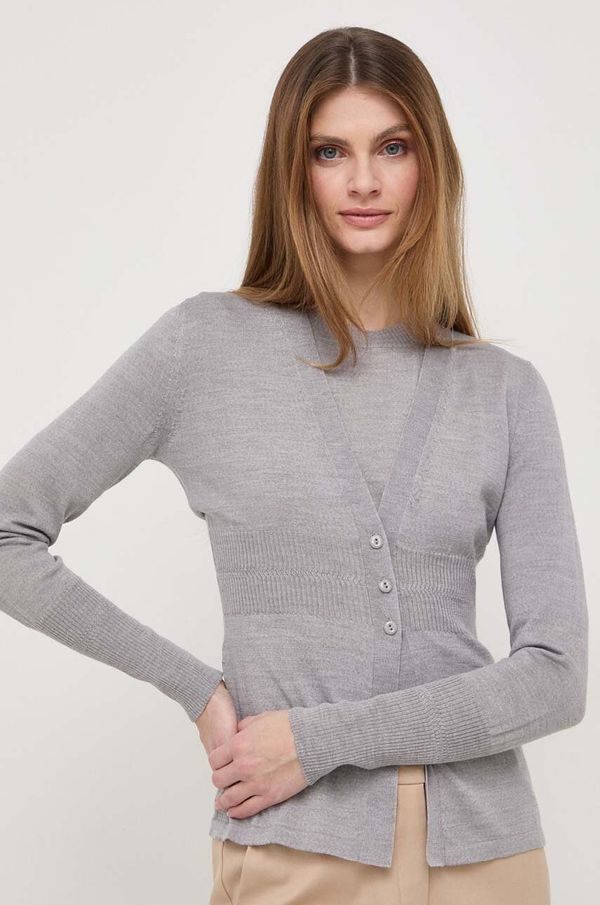 Max Mara Leisure Majica kratkih rukava i vuneni kardigan Max Mara Leisure boja: siva, lagani