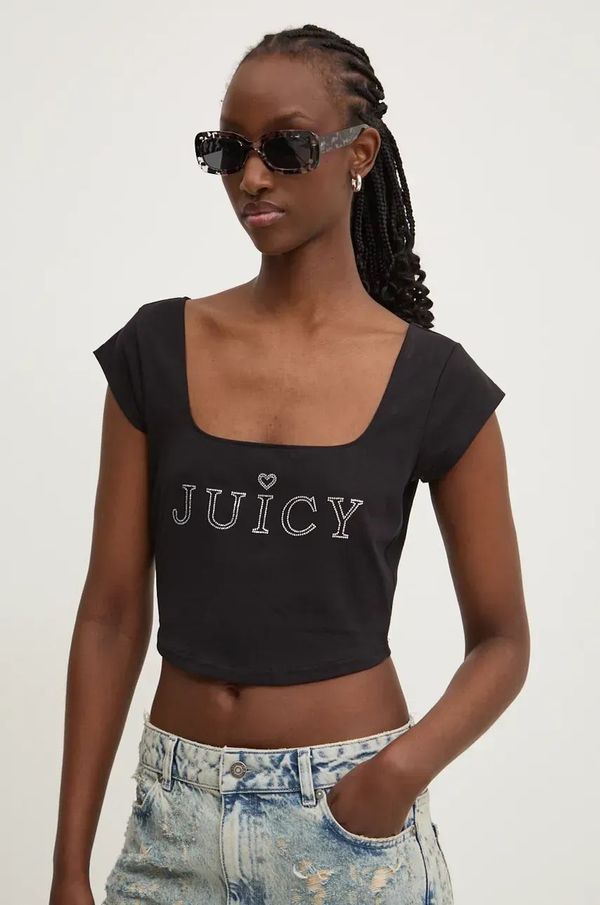 Juicy Couture Majica kratkih rukava Juicy Couture REGAL SQUARE NECK CROPPED TEE za žene, boja: crna, JCBCT224831