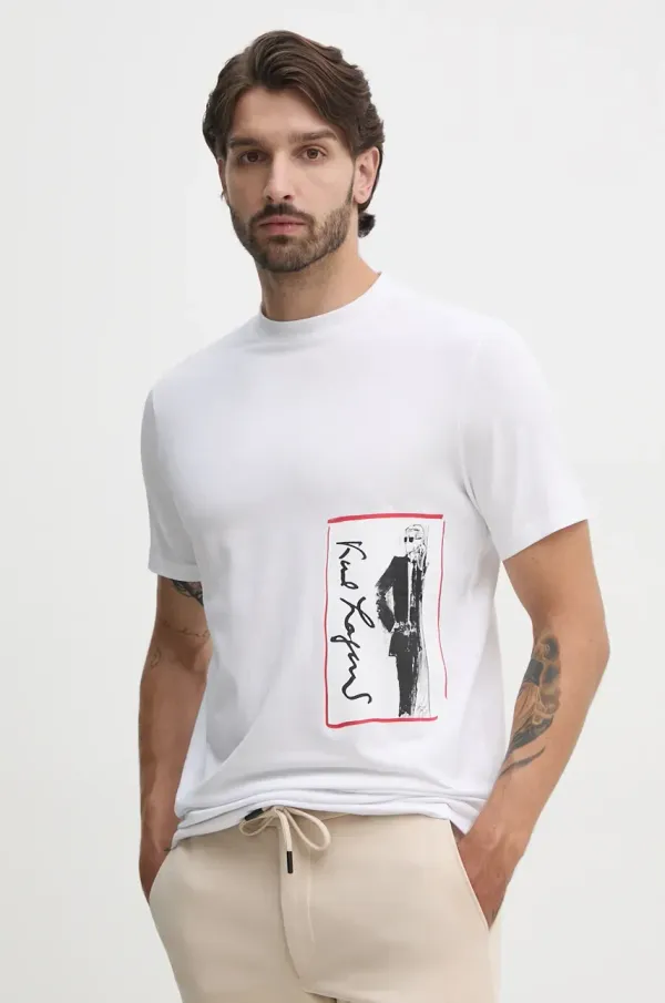 Karl Lagerfeld Majica kratkih rukava Karl Lagerfeld za muškarce, boja: bijela, s tiskom, 544221.755083