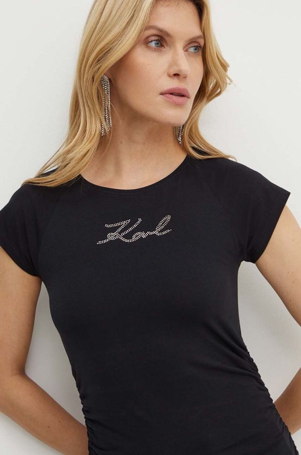 Karl Lagerfeld Majica kratkih rukava Karl Lagerfeld za žene, boja: crna, 245W1700