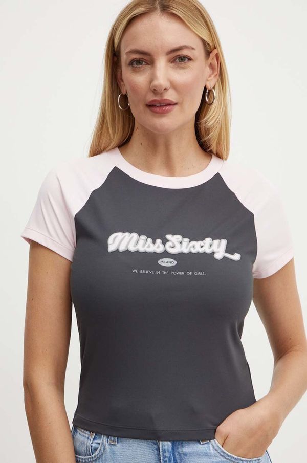 Miss Sixty Majica kratkih rukava Miss Sixty 6L2SJ1480000 SJ1480 za žene, boja: siva, 6L2SJ1480000