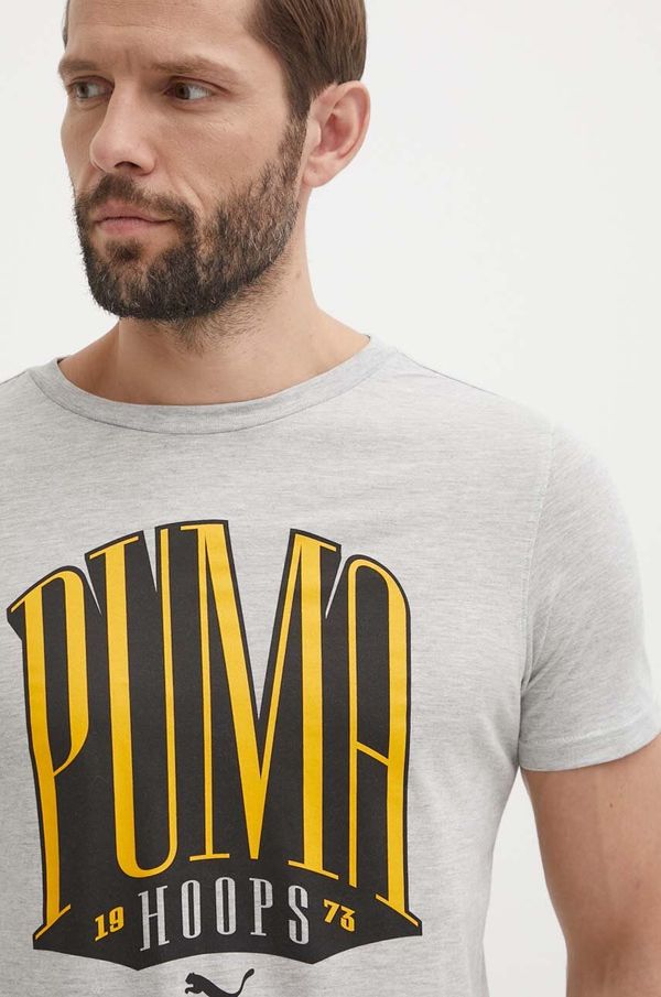 Puma Majica kratkih rukava Puma za muškarce, boja: siva, s tiskom, 624819