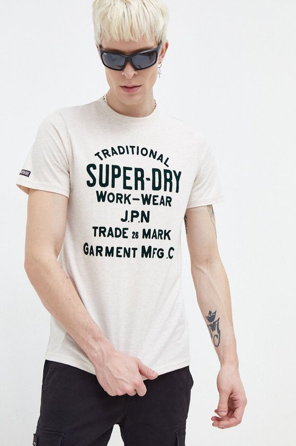 Superdry Majica kratkih rukava Superdry za muškarce, boja: bež, s tiskom