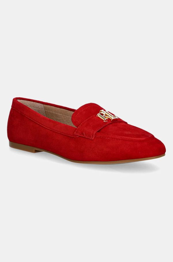 Lauren Ralph Lauren Mokasinke od brušene kože Lauren Ralph Lauren Averi III za žene, boja: crvena, ravni potplat, 802946809006