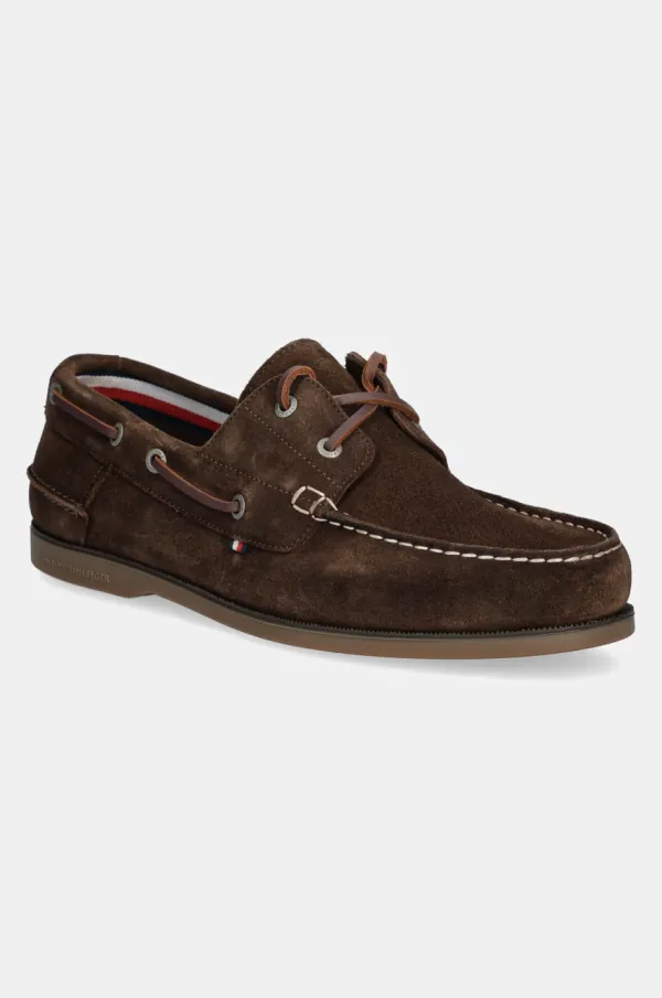 Tommy Hilfiger Mokasinke od brušene kože Tommy Hilfiger TH BOAT SHOE CORE SUEDE za muškarce, boja: smeđa, FM0FM05387