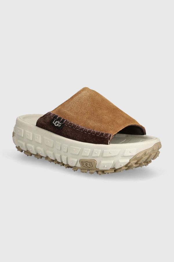 Ugg Natikače od brušene kože UGG Venture Daze Slide za žene, boja: smeđa, s platformom, 1152680