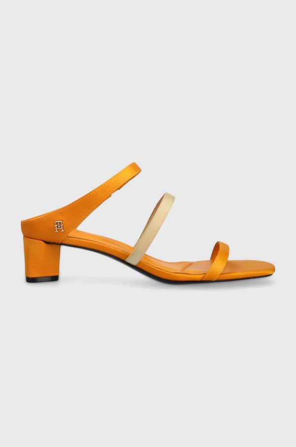 Tommy Hilfiger Natikače Tommy Hilfiger TH STRAP SATIN MID HEEL za žene, boja: žuta, s debelom potpeticom, FW0FW07899