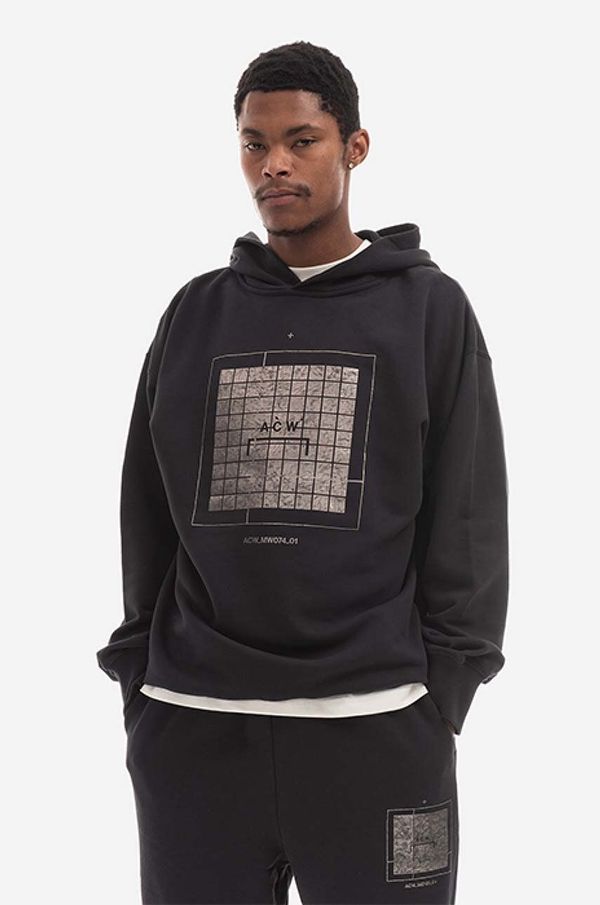 A-COLD-WALL* Pamučna dukserica A-COLD-WALL* Foil Grid Hoodie za muškarce, boja: crna, s kapuljačom, s tiskom, ACWMW074.-BLACK