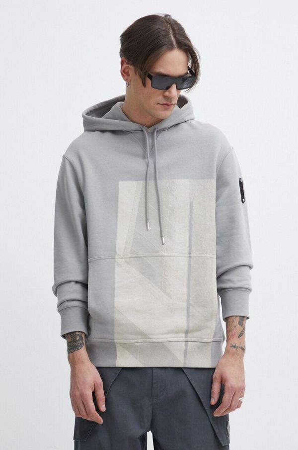 A-COLD-WALL* Pamučna dukserica A-COLD-WALL* Strand Hoodie za muškarce, boja: siva, s kapuljačom, s tiskom, ACWMW186