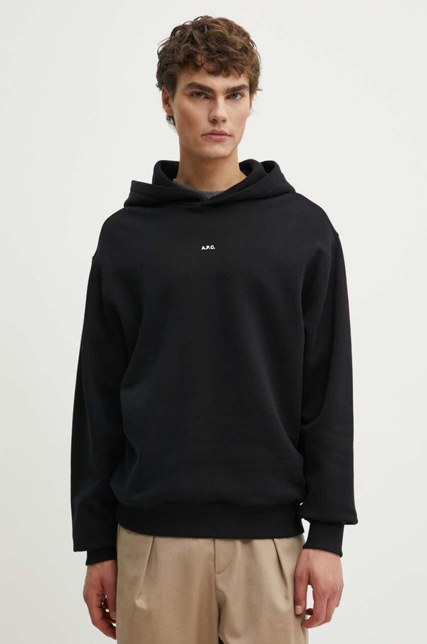 A.P.C. Pamučna dukserica A.P.C. hoodie boxy micro logo GOTS za muškarce, boja: crna, s kapuljačom, bez uzorka, COHBX.H27911