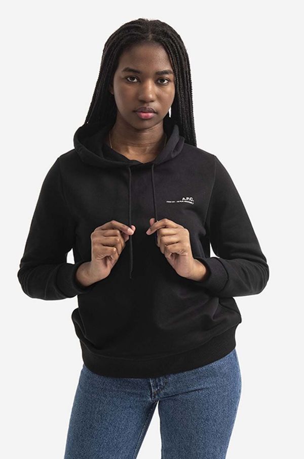 A.P.C. Pamučna dukserica A.P.C. Hoodie Item F BLACK za žene, boja: crna, s kapuljačom, bez uzorka, COEAS.F27674-PECHE