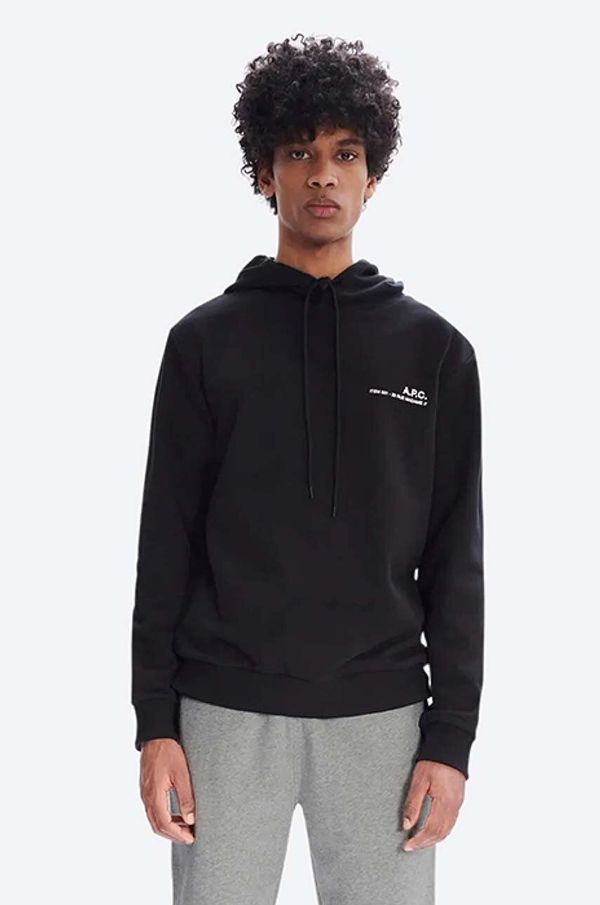 A.P.C. Pamučna dukserica A.P.C. Hoodie Item za muškarce, boja: crna, s kapuljačom, bez uzorka, COEAS.H27672-DARKNAVY