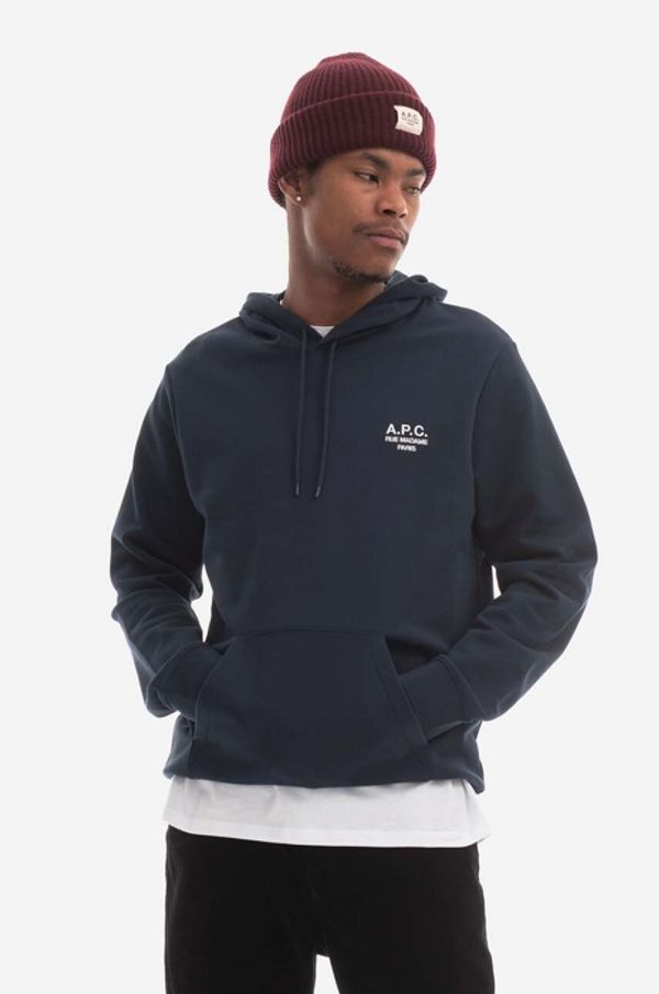 A.P.C. Pamučna dukserica A.P.C. Marvin Hoodie za muškarce, boja: tamno plava, s kapuljačom, s aplikacijom, COEZD.H27733-MARINE
