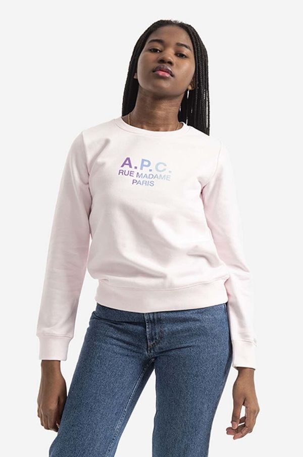 A.P.C. Pamučna dukserica A.P.C. Sweat Mathilda za žene, boja: ružičasta, s tiskom, COEBH.F27712-ROSE