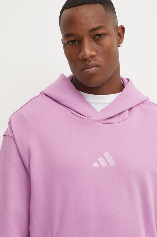 adidas Pamučna dukserica adidas All SZN za muškarce, boja: ljubičasta, s kapuljačom, bez uzorka, IY4160
