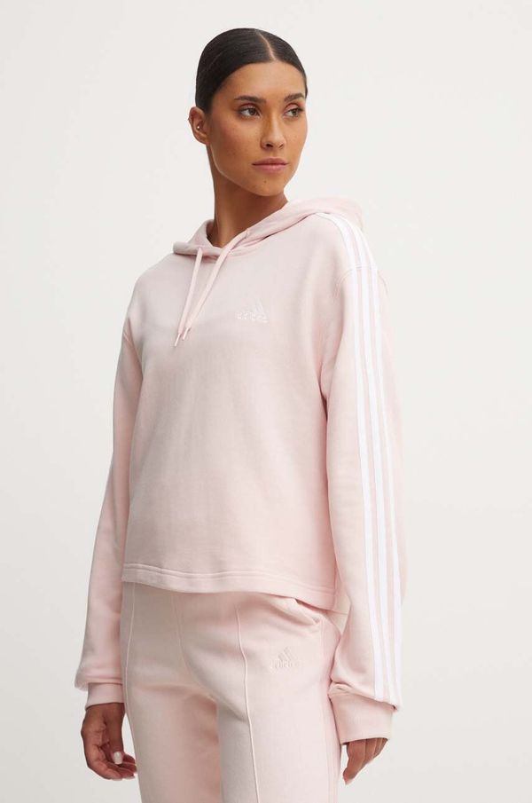 adidas Pamučna dukserica adidas Essentials za žene, boja: ružičasta, s kapuljačom, s aplikacijom, IY4214