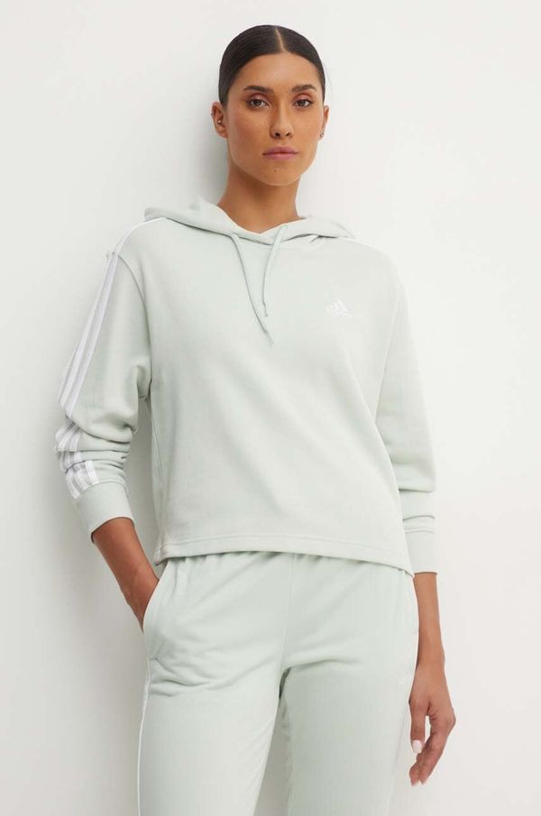 adidas Pamučna dukserica adidas Essentials za žene, boja: zelena, s kapuljačom, s aplikacijom, IY4215